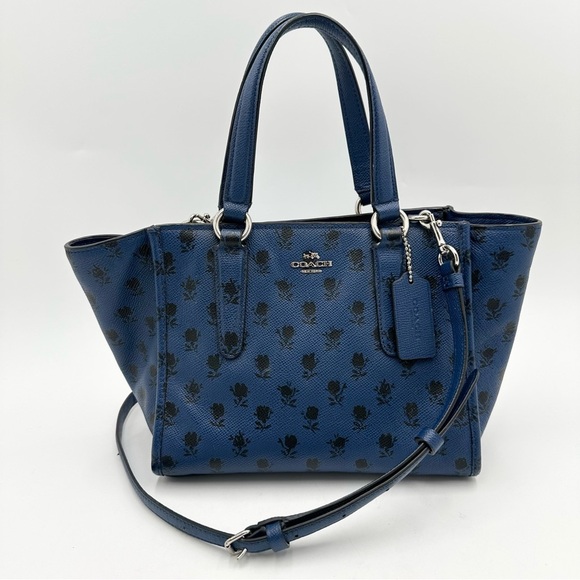 Coach Mini Crosby Carryall in Printed Crossgrain Leather 34774 Blue Black Flora